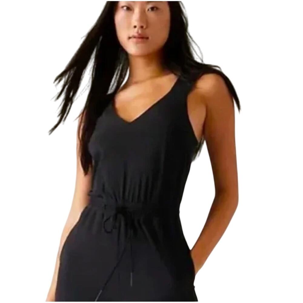 Athleta M Black Savannah Drawstring Waist Mini Dress Athleisure